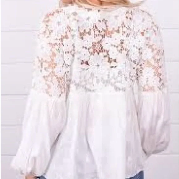 NWT NEW Free People White Lina Floral Lace Blouse Small S - Picture 3 of 7